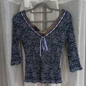 Ann Ferriday Cerulean Blue and Purple Lace Blouse